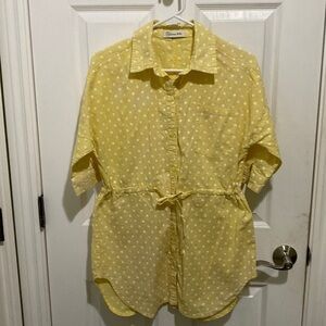 Yellow Polka Dot Cotton Button Down Shirt Dress Beach Summer Women’s Size Large